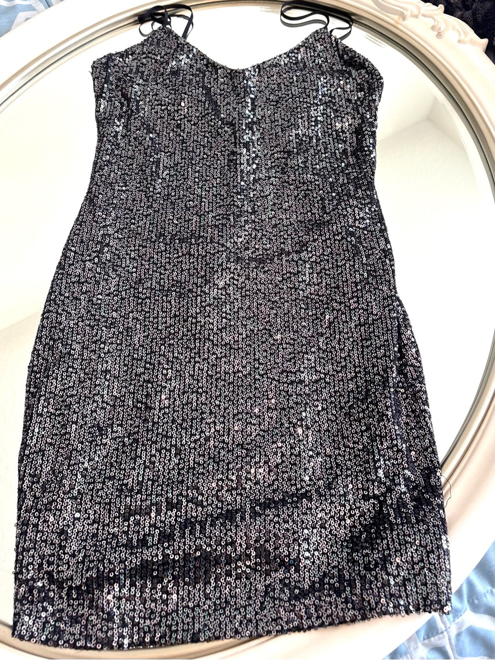 iris Black Sequin Mini Slip Dress